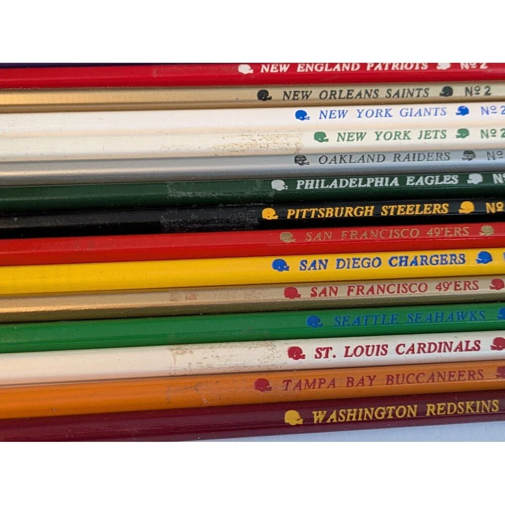 Faber Castell NFL Vintage 70s Wooden Pencils Unsharpened Complete 28 Teams READ